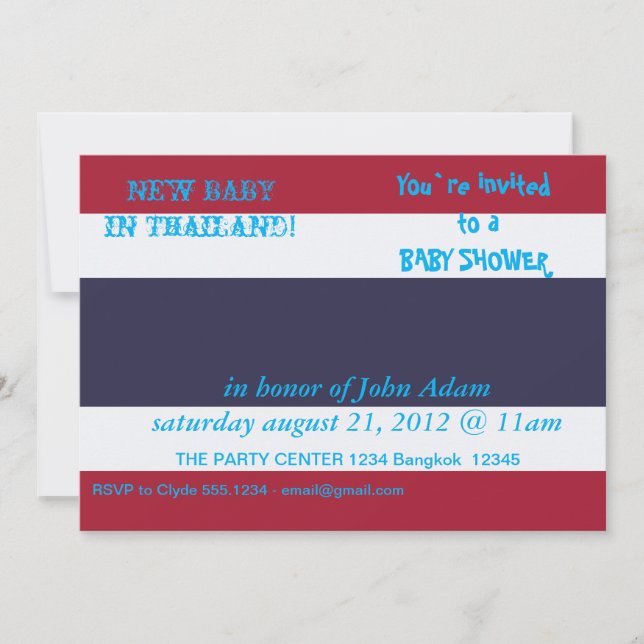 Invitation baby shower avec drapeau de Thaïlande (Devant)