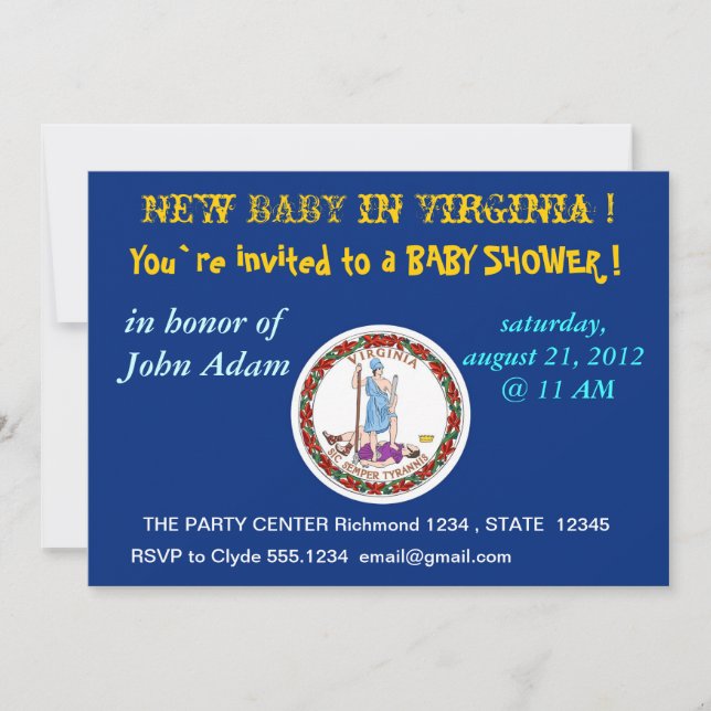 Invitation baby shower avec drapeau de Virginie (Devant)