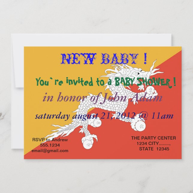Invitation baby shower avec drapeau du Bhoutan (Devant)