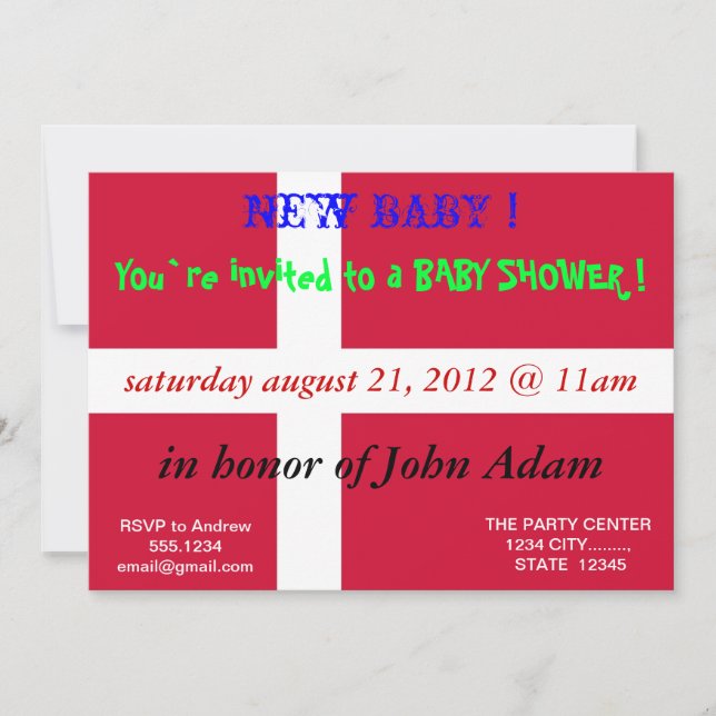 Invitation baby shower avec Drapeau du Danemark (Devant)
