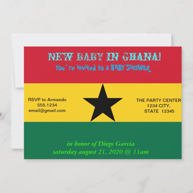 Invitation baby shower avec drapeau du Ghana (Devant)