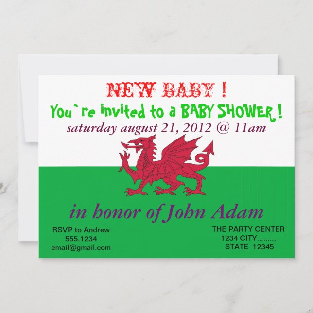 Invitation baby shower avec drapeau du Pays de Gal (Devant)