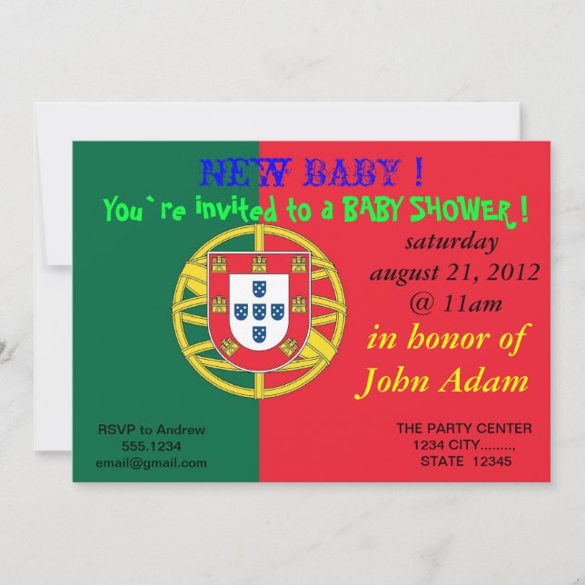 Invitation baby shower avec drapeau du Portugal (Devant)