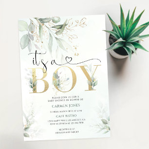 Invitation Baby-Shower avec Feuillage d'Eucalyptus
