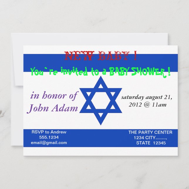 Invitation baby shower avec le drapeau d'Israël (Devant)