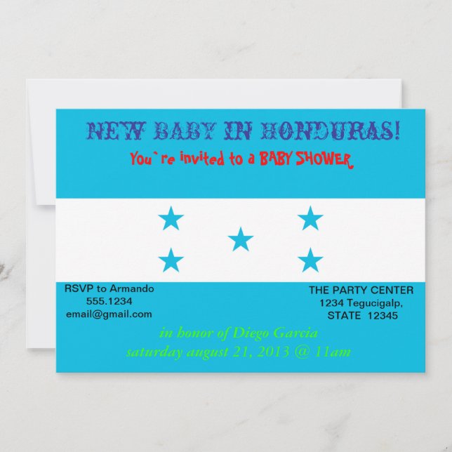 Invitation baby shower avec le drapeau du Honduras (Devant)