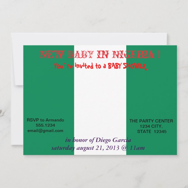 Invitation baby shower avec le drapeau du Nigeria (Devant)