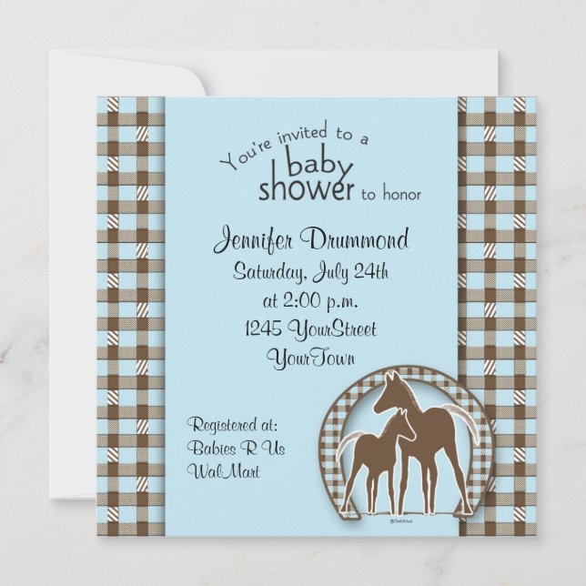 Invitation Baby shower avec le modèle d'invitation de chevaux (Devant)