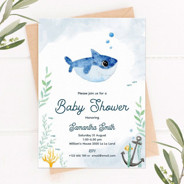 Invitation baby shower avec requin-bébé (Créateur téléchargé)