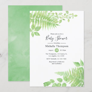 Invitation Baby-Shower avec verdure à l'aquarelle