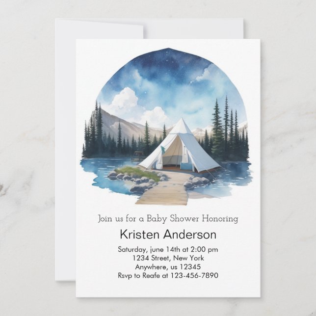 Invitation Baby shower Aventure Aventure Await Camping Lune (Devant)