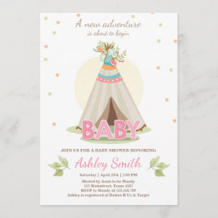 Invitation baby shower aventure Girl Teepee Boho