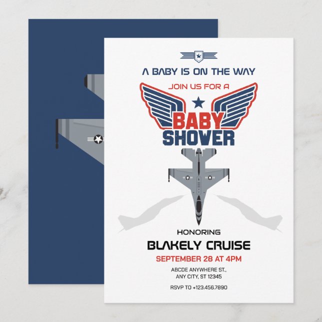 Invitation Baby shower avion (Devant / Derrière)
