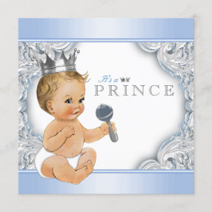 Invitation Baby Shower Baby Blue Silver Prince