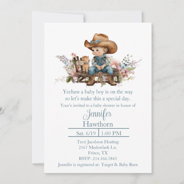 Invitation Baby shower Baby Cowboy (Devant)