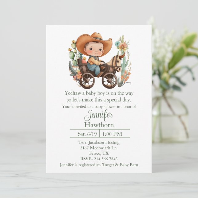 Invitation Baby shower Baby Cowboy (Debout devant)