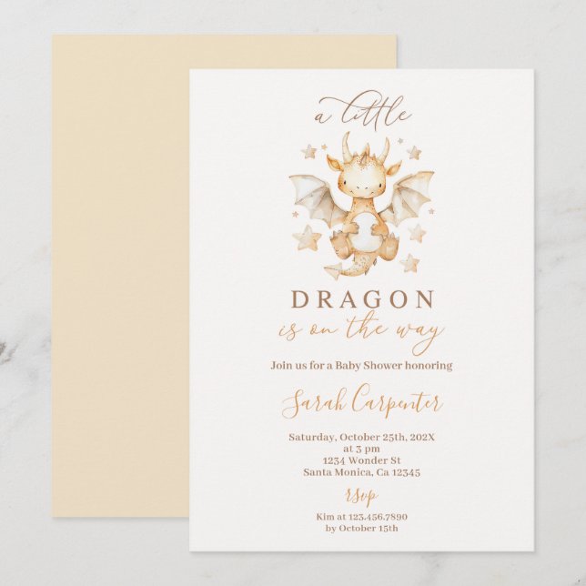 Invitation Baby shower Baby Dragon (Devant / Derrière)