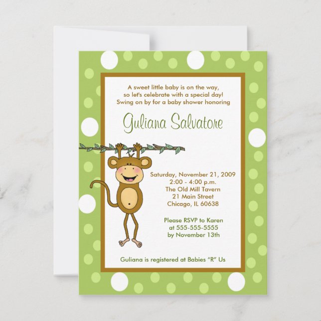 Invitation Baby shower "Baby Monkey" 4x5 (Devant)