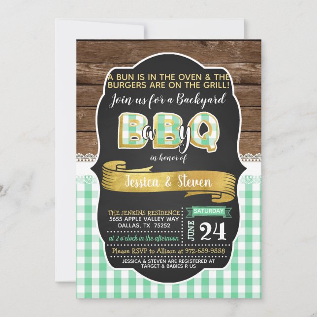 Invitation Baby shower Baby-Q - Vert/Or (Devant)