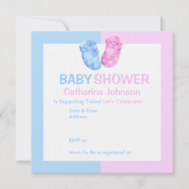 Invitation Baby shower Baby Twins Booties (Devant)