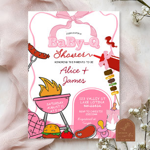 Invitation Baby Shower Backyard BabyQ Ruban Rose