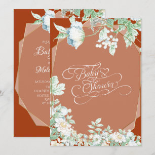 Invitation Baby shower   Baies Fleurs sauvages en terre cuite