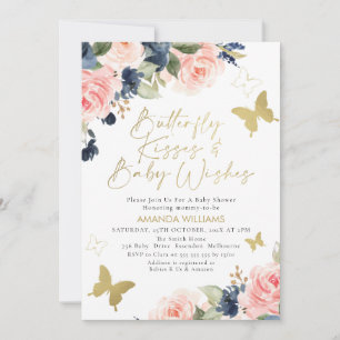 Invitation Baby shower Baisers à papillon bleu rose