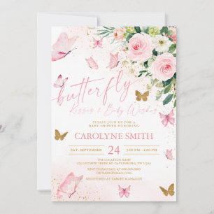 Invitation Baby shower Baisers à papillon rose pâle