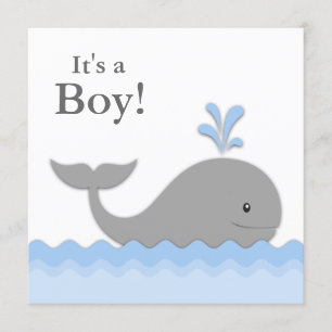 Invitation Baby Shower Baleine Grise Bleue