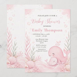 Invitation Baby Shower Baleine Rose Sous l'Océan