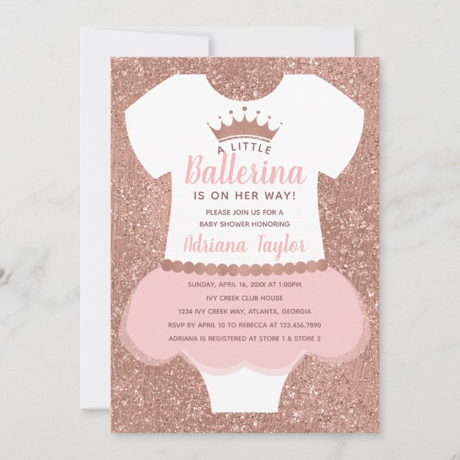 Invitation Baby shower Ballerina Invitation, or Rose (Devant)
