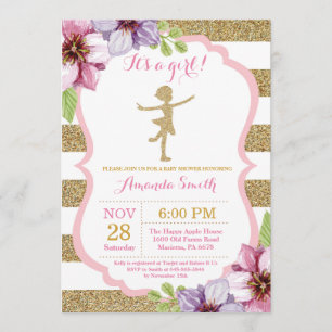 Invitation Baby shower Ballerina Parties scintillant rose et 