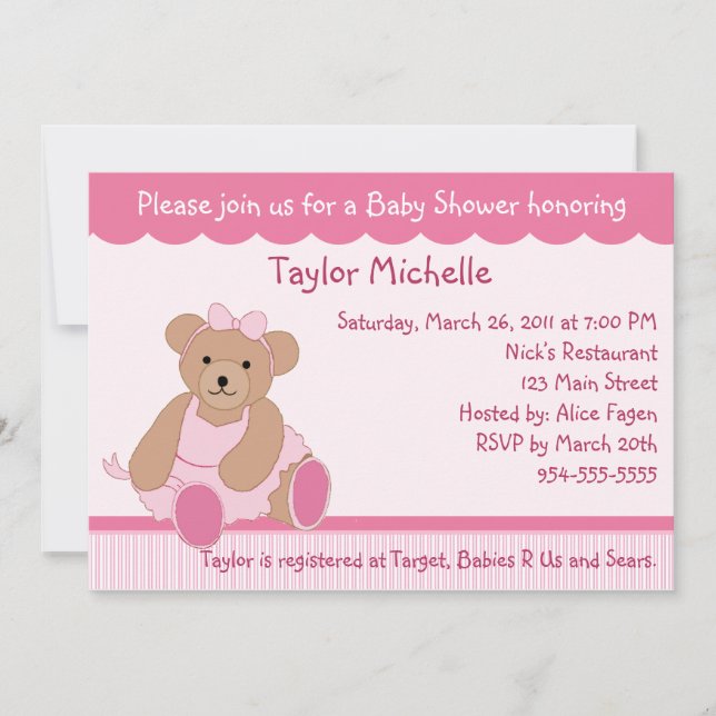 Invitation Baby shower Ballerina Teddy Bear (Devant)