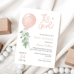 Invitation Baby Shower Ballon Rose