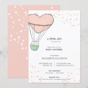Invitation Baby shower Ballons à air chaud rose mou