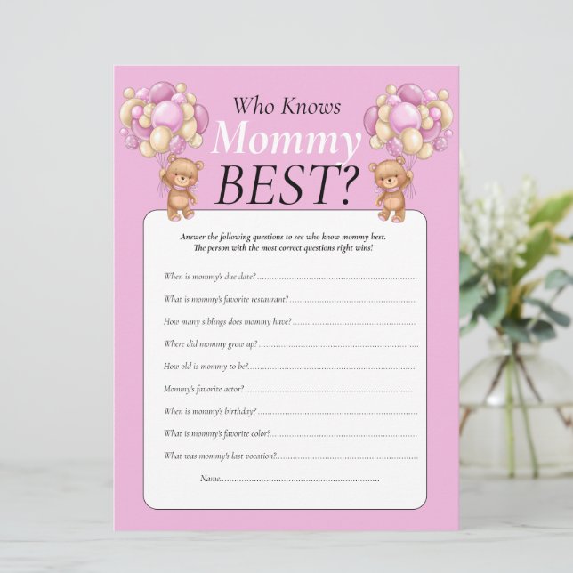 Invitation Baby shower. ballons en peluche Fille qui connaît  (Debout devant)