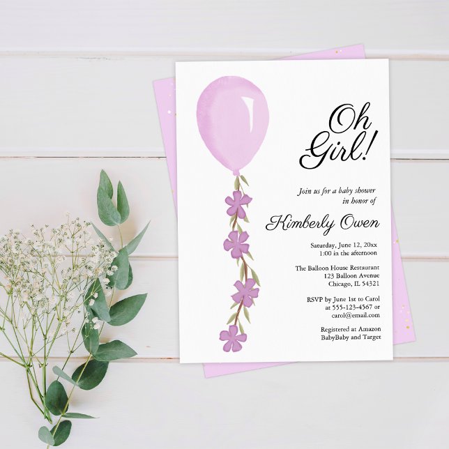 Invitation Baby shower Ballons Rose Cute (Créateur téléchargé)