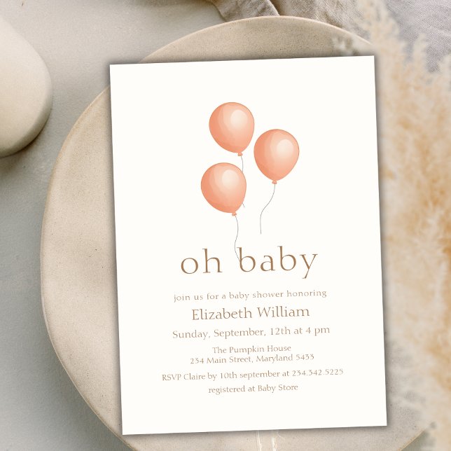 Invitation Baby shower balloon de Boho Neutre (Neutral Elegant Boho Balloon Baby Shower Invitation)