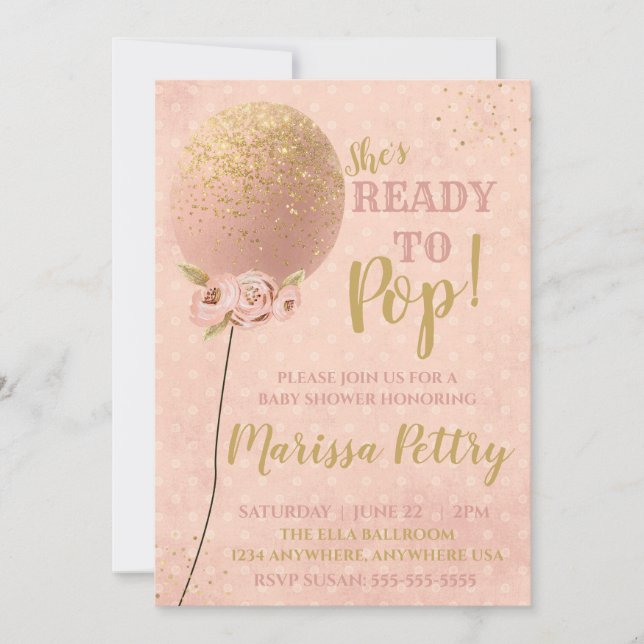 Invitation Baby shower balloon prêt à faire passer l'or rose (Devant)
