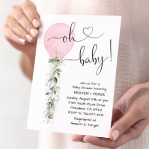Invitation Baby shower balloon vert rose