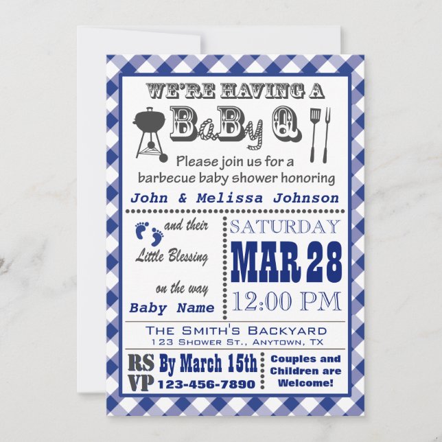 Invitation Baby shower Barbecue BaByQ bleu (Devant)