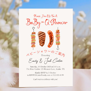 Invitation Baby shower barbecue bébé Q Douche rouge En vichy 
