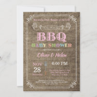 Invitation Baby shower barbecue Burlap Pink