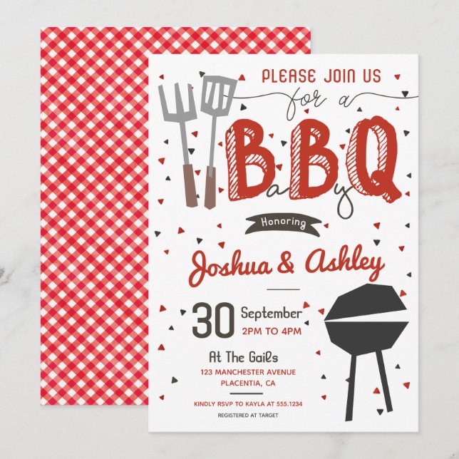 Invitation Baby shower barbecue rouge BaByQ BBQ (Devant / Derrière)