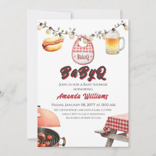 Invitation Baby shower barbecue rouge rustique BabyQ