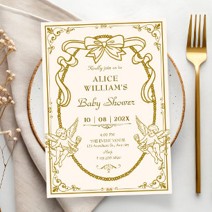 Invitation Baby shower baroque artistique vintage