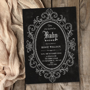 Invitation Baby shower baroque vintage victorien noir