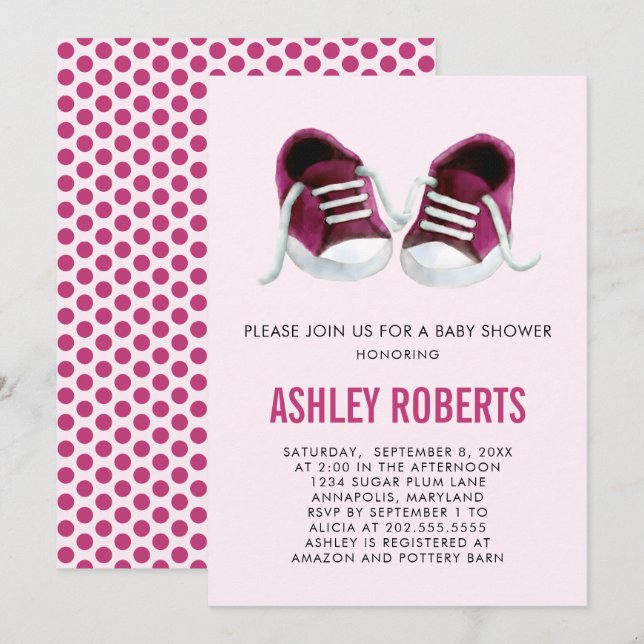 Invitation Baby shower Basket rose, Bébée fille (Devant / Derrière)