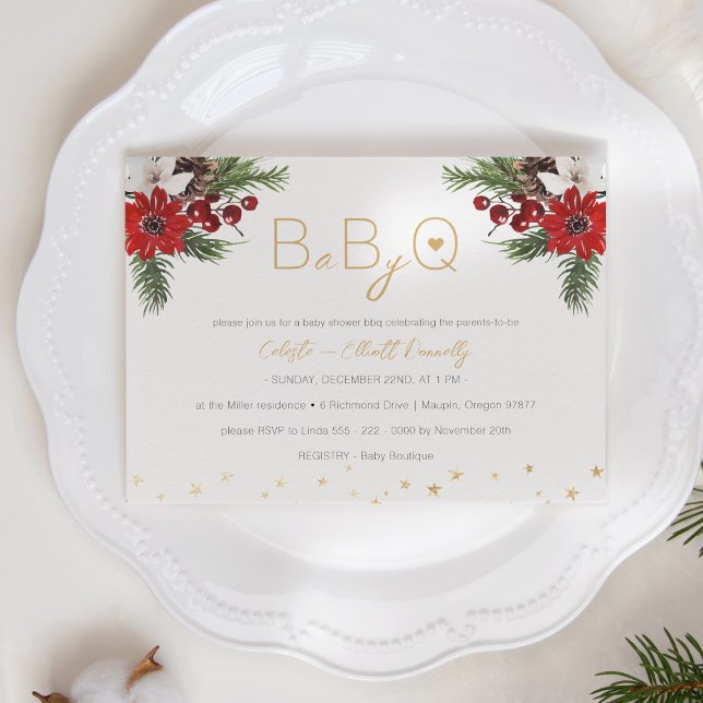 Invitation Baby shower BBQ Bébé Blanc classique Noël (Créateur téléchargé)