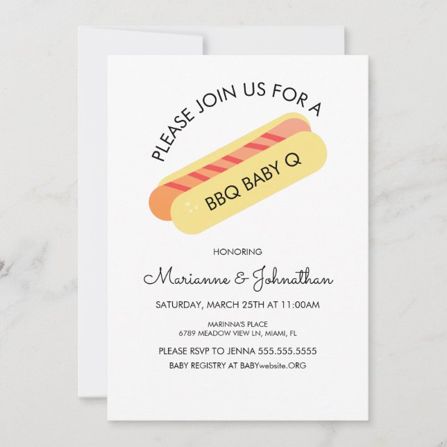 Invitation Baby shower BBQ bébé Q Jardin Grilling Hotdog (Devant)